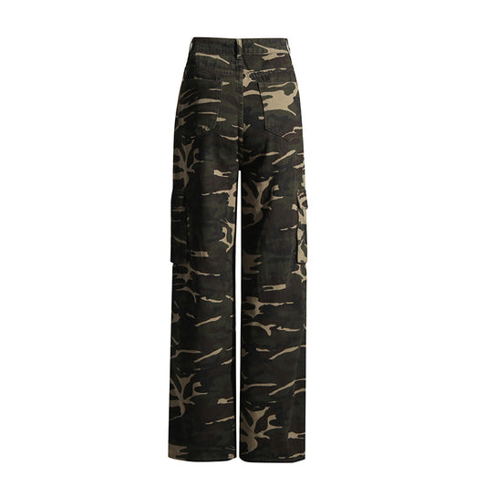 Women's Street Camouflage Autumn Waist Stitching Slimming Pants