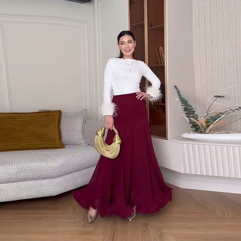 Women's Summer Ruffled High Waist Slimming Solid Skirts