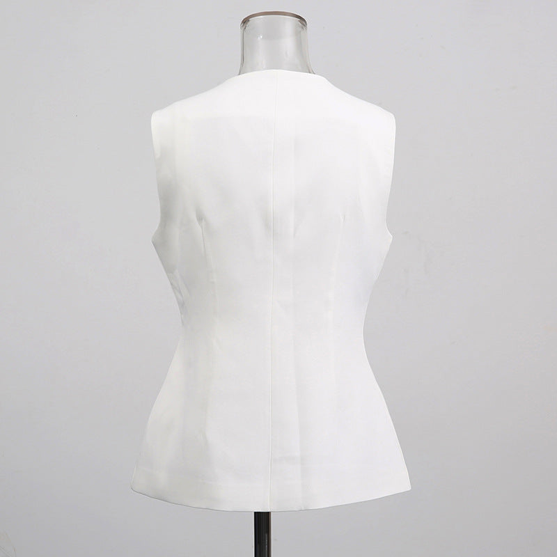 Design Irregular Fashion Round Neck Fastener Decoration Vests