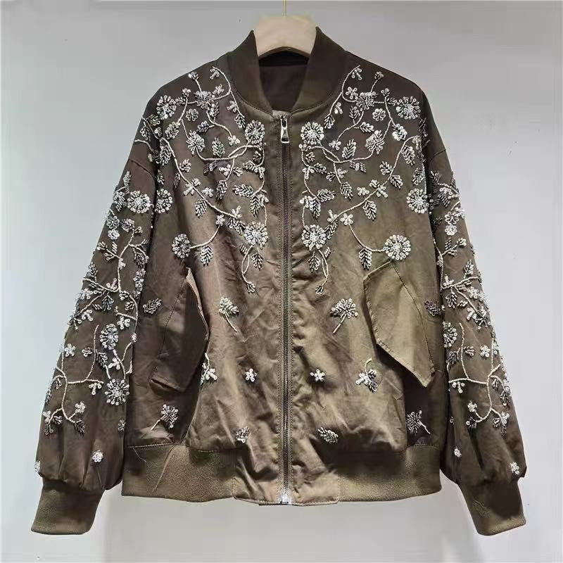 Beaded Embroidery Flower Baseball Fashionable Slimming Coats