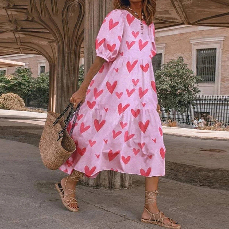 Women's Polka Dot Print Loose Lotus Leaf Dress Dresses