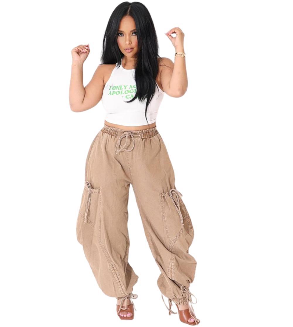 Women's Loose Street Casual Pleating Tied Elastic Jeans