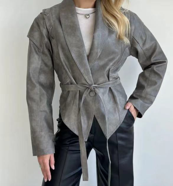 Fashion Temperament Lapel Tied Long Sleeve Jackets