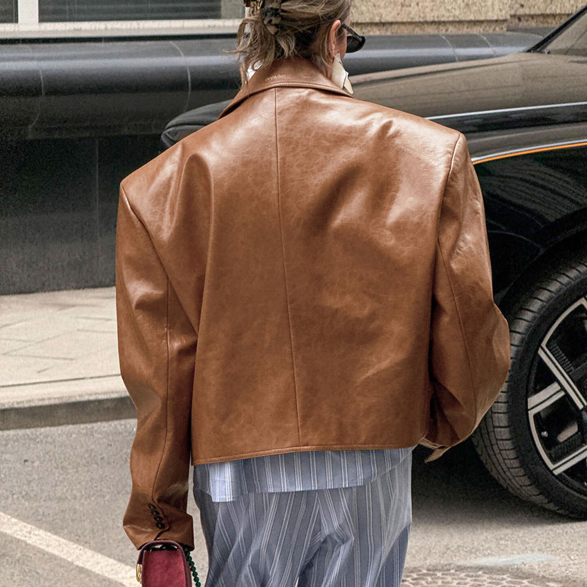 Women's Collar Leather Design Sense Graceful Fashionable Jackets