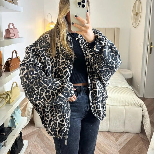 Women's Winter Leopard Print Zipper Cotton Coats