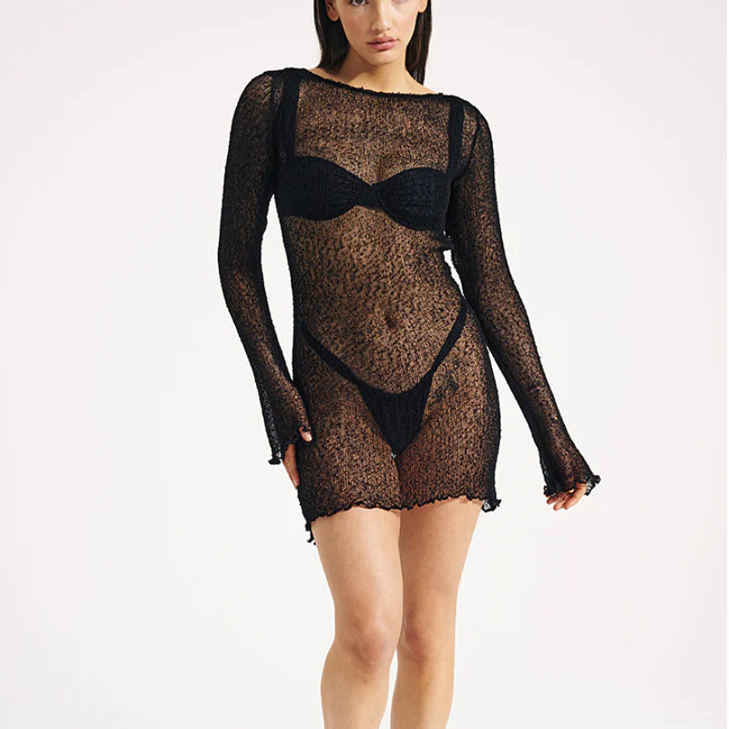 Women's Summer Knitted Sexy Big Backless Beach Dresses