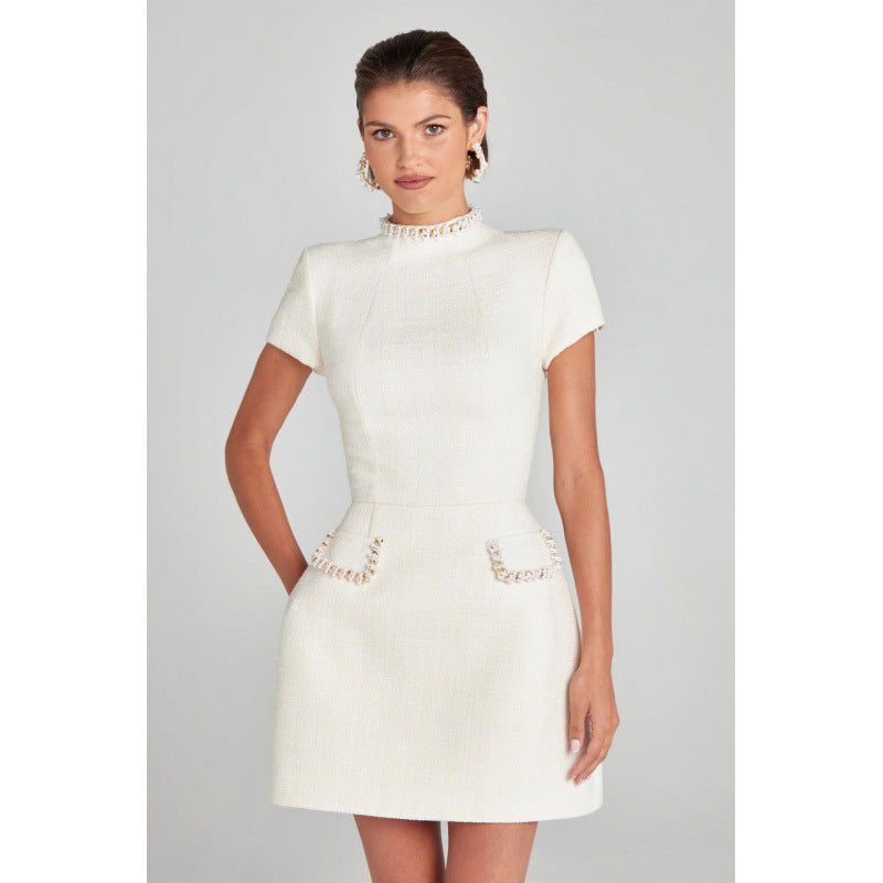 Women's Slim Fit Slimming Round Neck Beaded Classic Dresses
