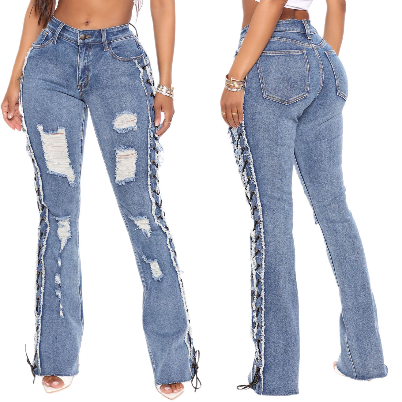 Women's Corns Wearing Rope High Elastic Sexy Jeans