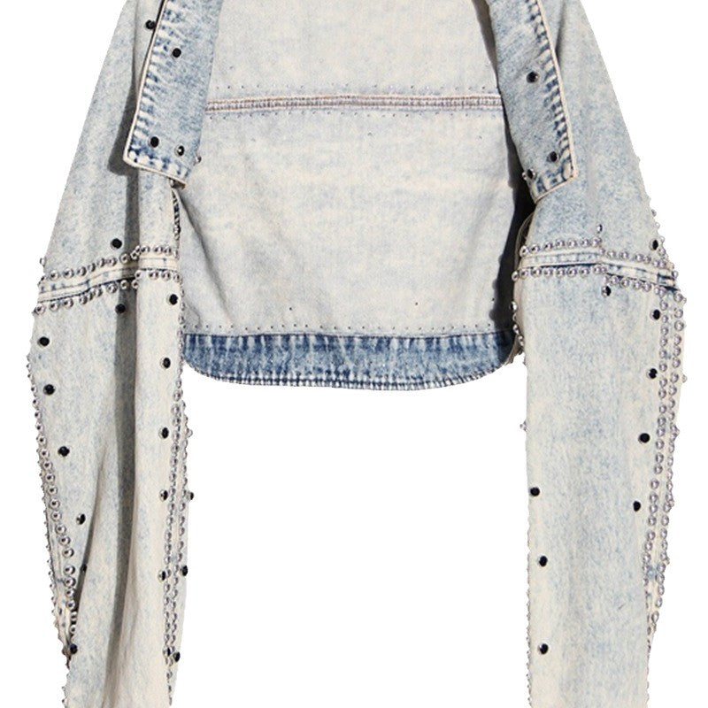 Design Niche Rivets With Diamonds Washed Jackets