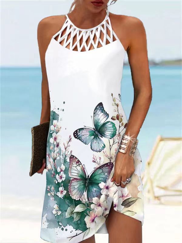 Women's Style Positioning Printed Mesh Sleeveless Casual Dresses