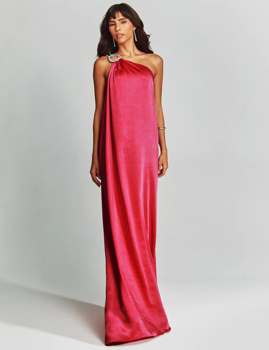 Satin Slant Shoulder Long Dress Loose Dresses