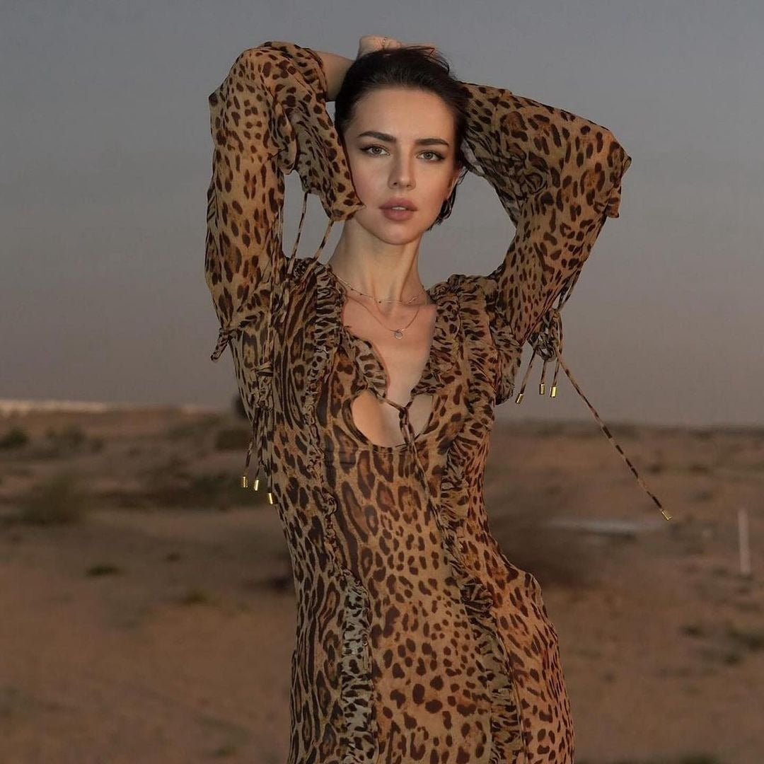 Chiffon Sexy Leopard Print Dress Ruffled Skirts