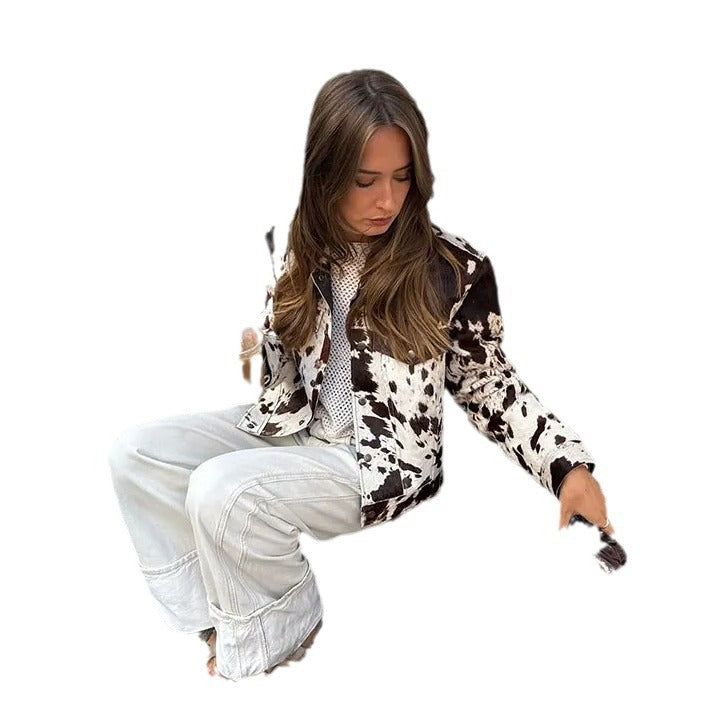 Women's Versatile Charming Lapel Print Shirt Jackets