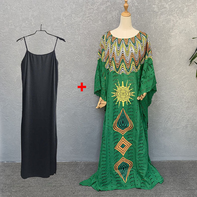 Women's African Cotton Hollow Embroidered Fashion Wear Dresses
