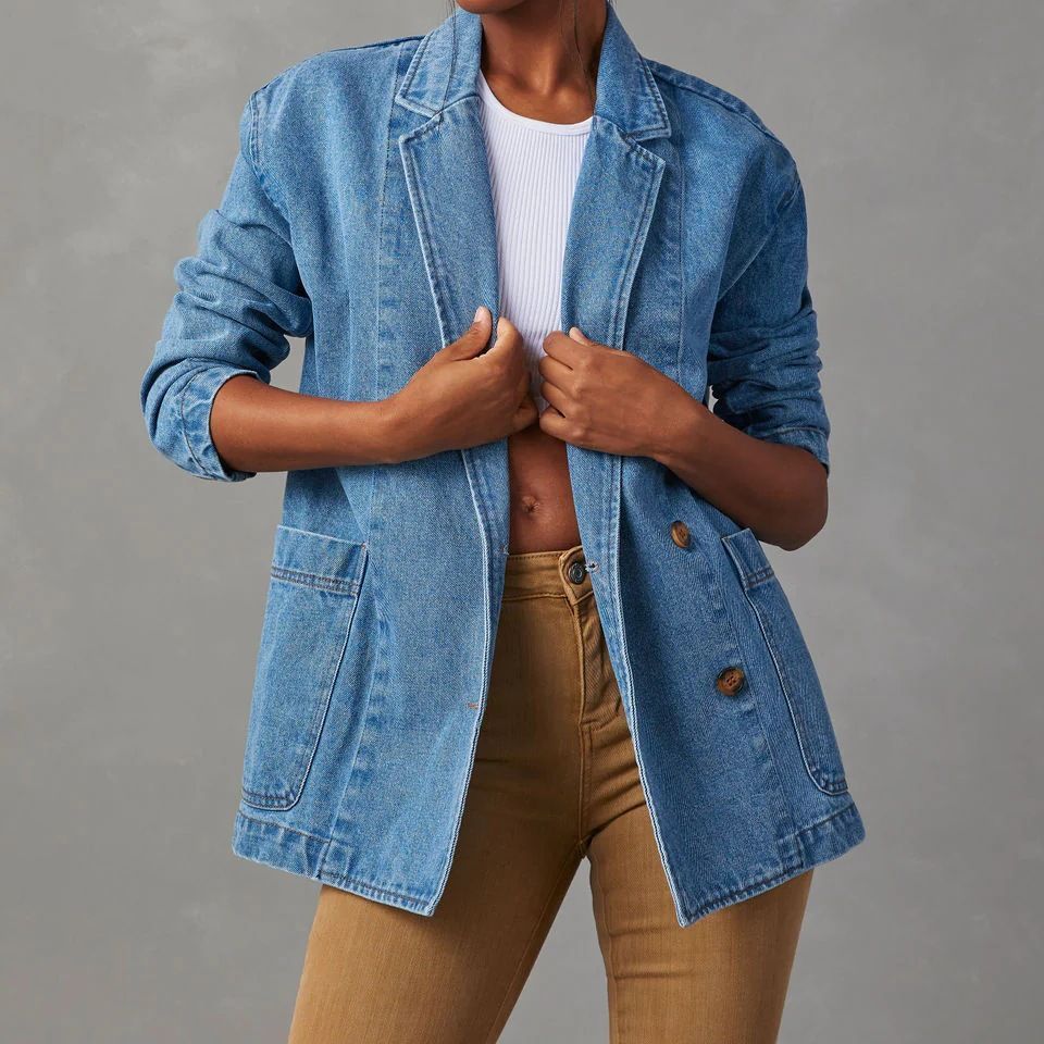 Women's Fashion Leisure Washed-out Blue Denim Suits