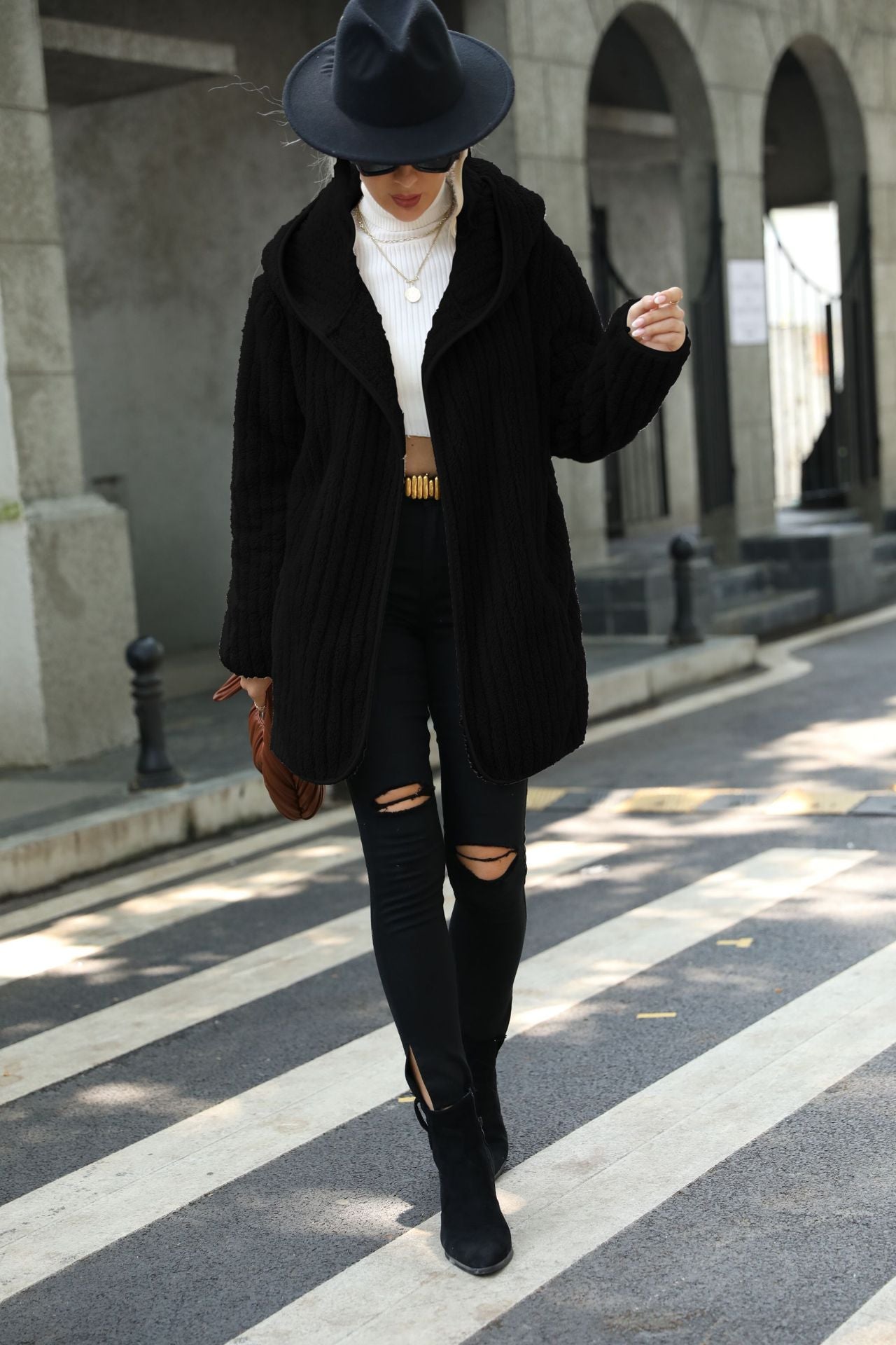 Women's Pretty Hooded Loose Double-sided Plush Coats