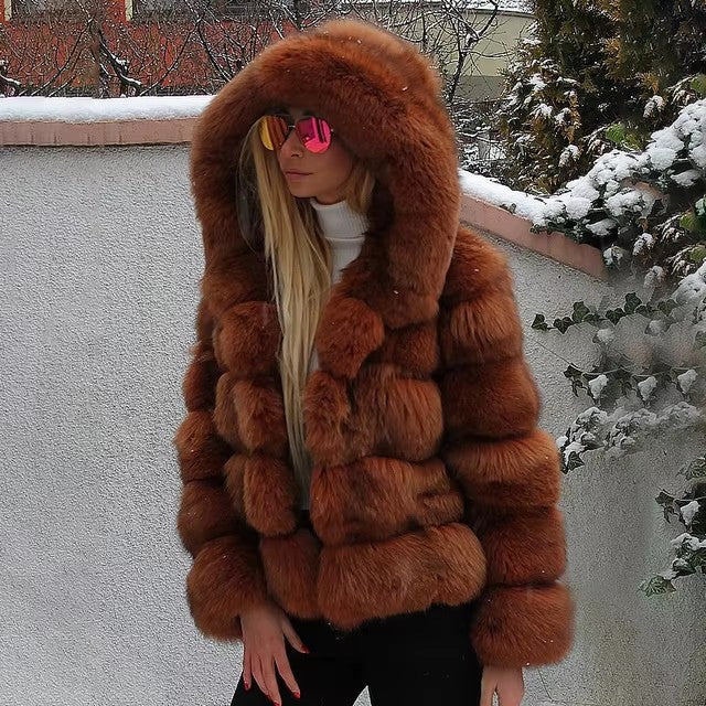 Fur With Hood Splicing Imitation Fox Coats