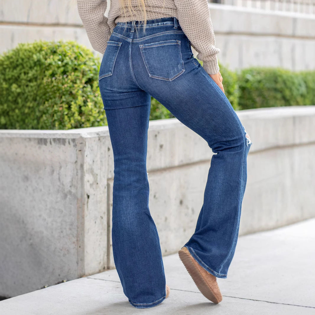 Retro Washed Ripped Slightly Spicy Female Jeans