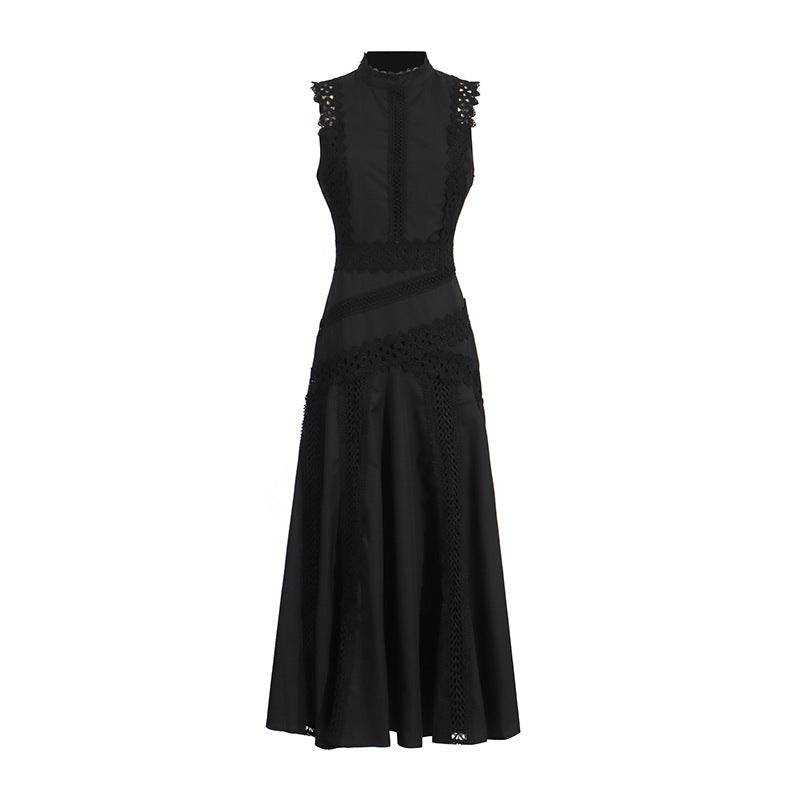 Women's Retro Style Round Neck Sleeveless Waist Lace Dresses