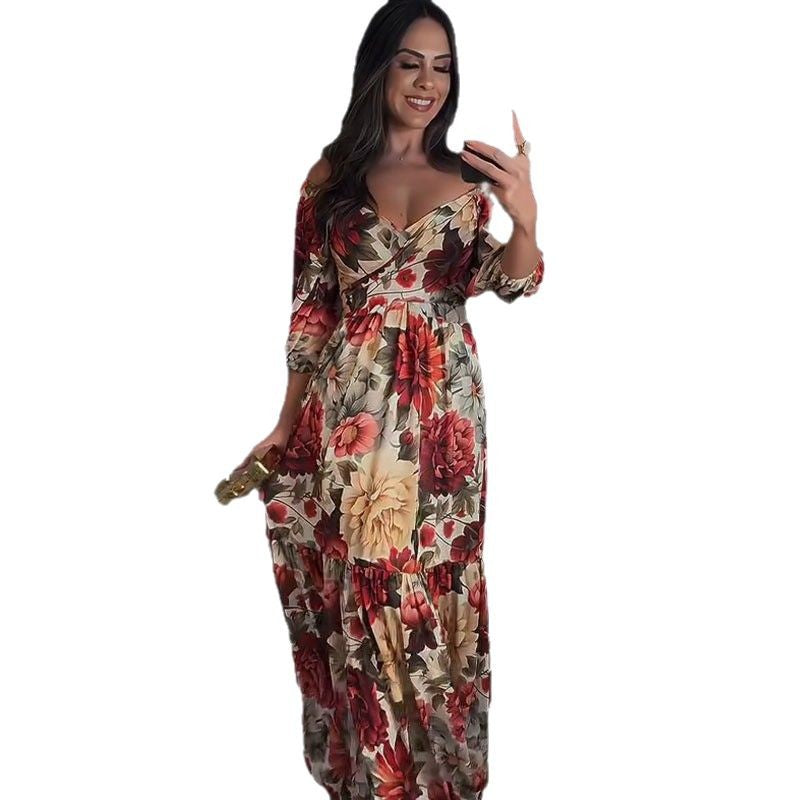 Women's Autumn Elegant Fashion Printed Half Sleeve Large Dresses