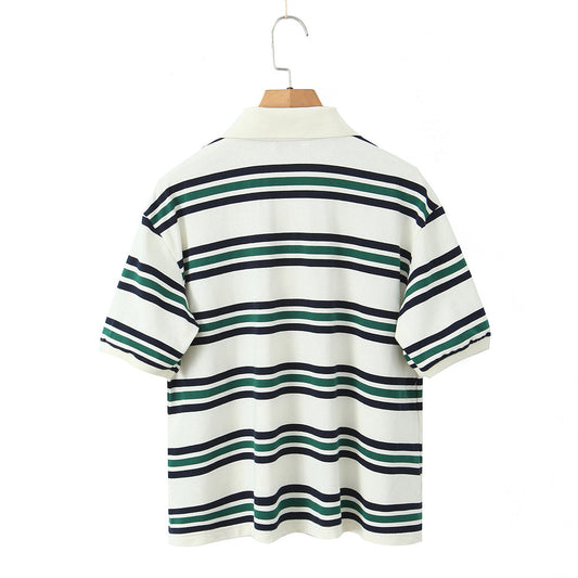 Women's Classic Contrast Striped Short-sleeved T-shirt Blouses