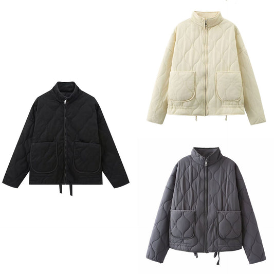 Women's Color Stand Collar Zipper Large Pocket Jackets