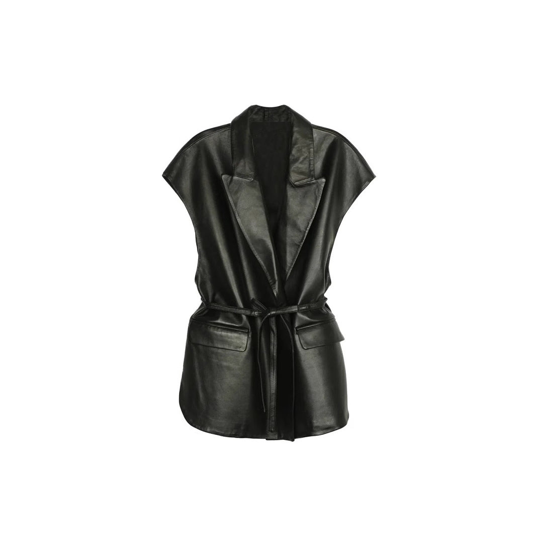 Fashion Tailored Collar Leather High-grade Sleeveless Vests