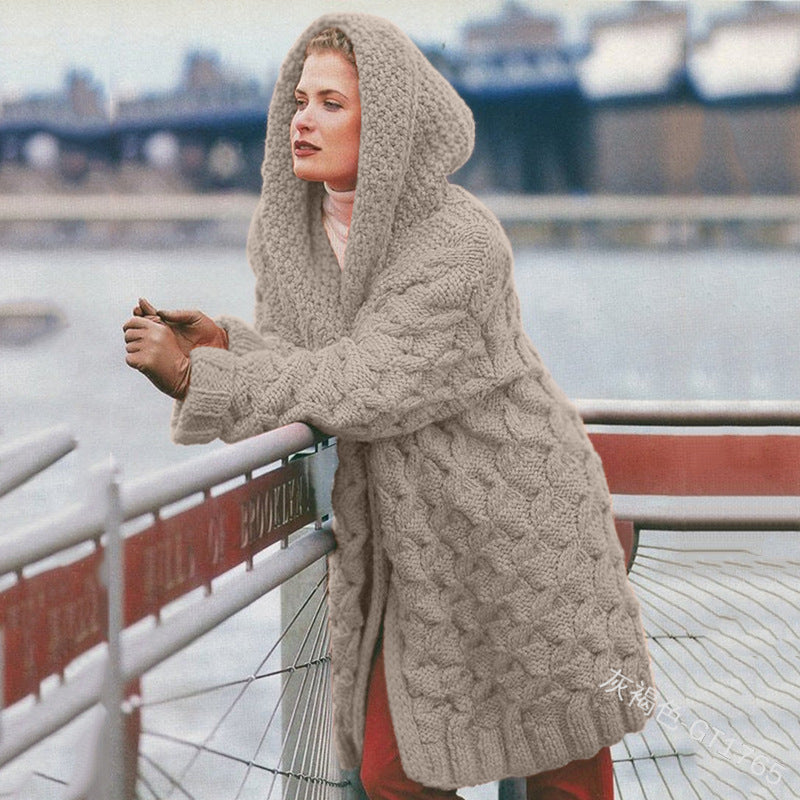 Women's Glamorous Twist Woven Thickened Hooded Knitwear