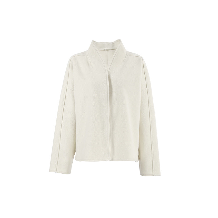 Women's French Fashion Apricot Woolen Design Loose Coats