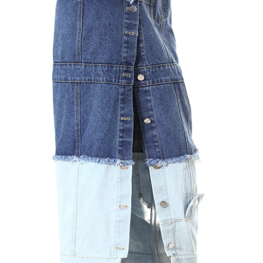 Women's Spring Dress Color Contrast Patchwork Design Personality Slim Fit Skirts