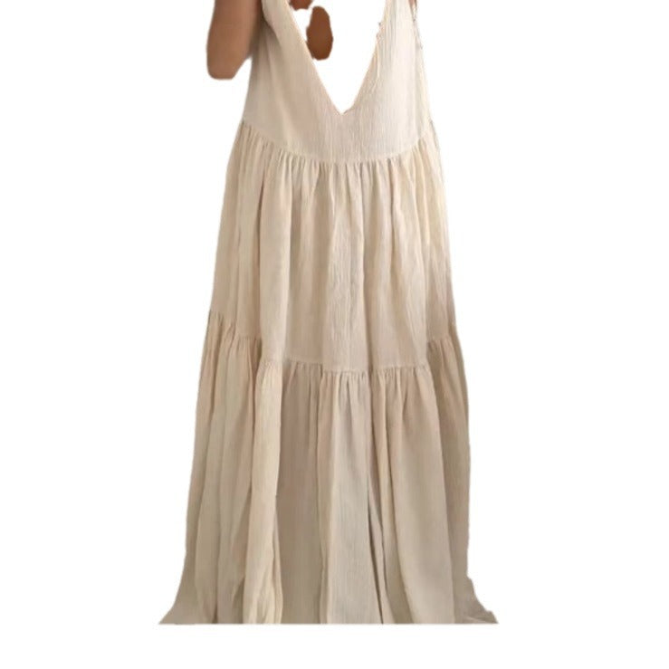 Women's European Loose Solid Color Pleated Irregular Dresses
