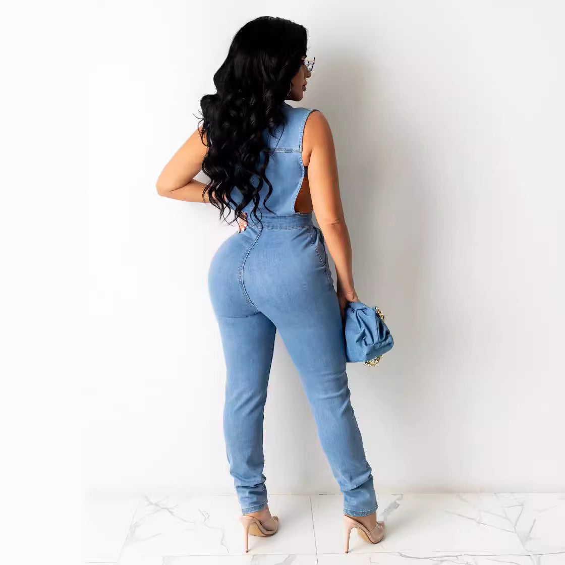 Women's Wear Fashionable Denim Slim Fit Bodysuit Jeans