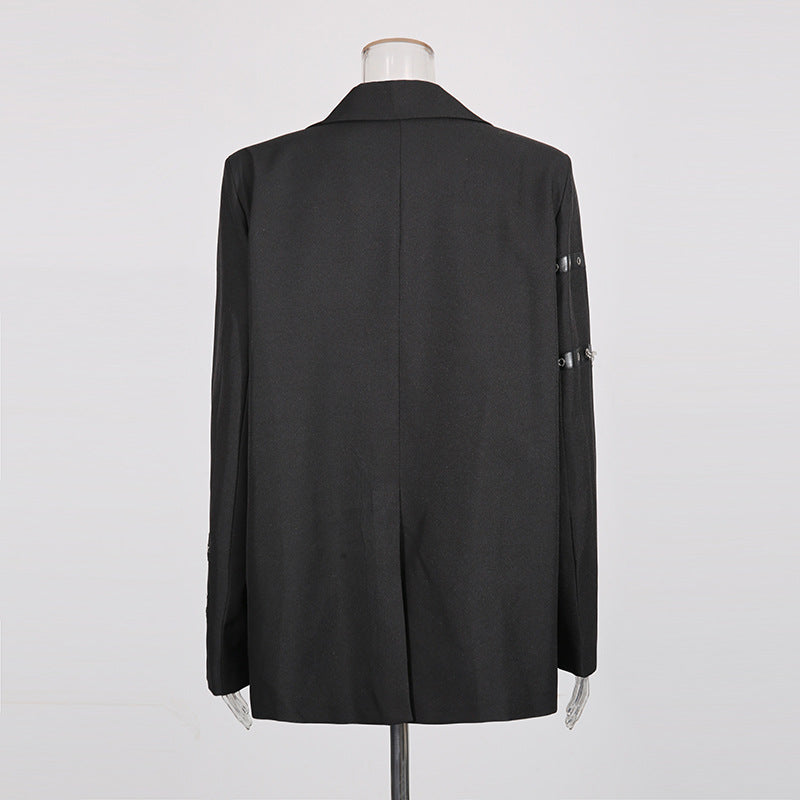 Women's Temperament Black Patchwork Trendy Autumn High-grade Blazers
