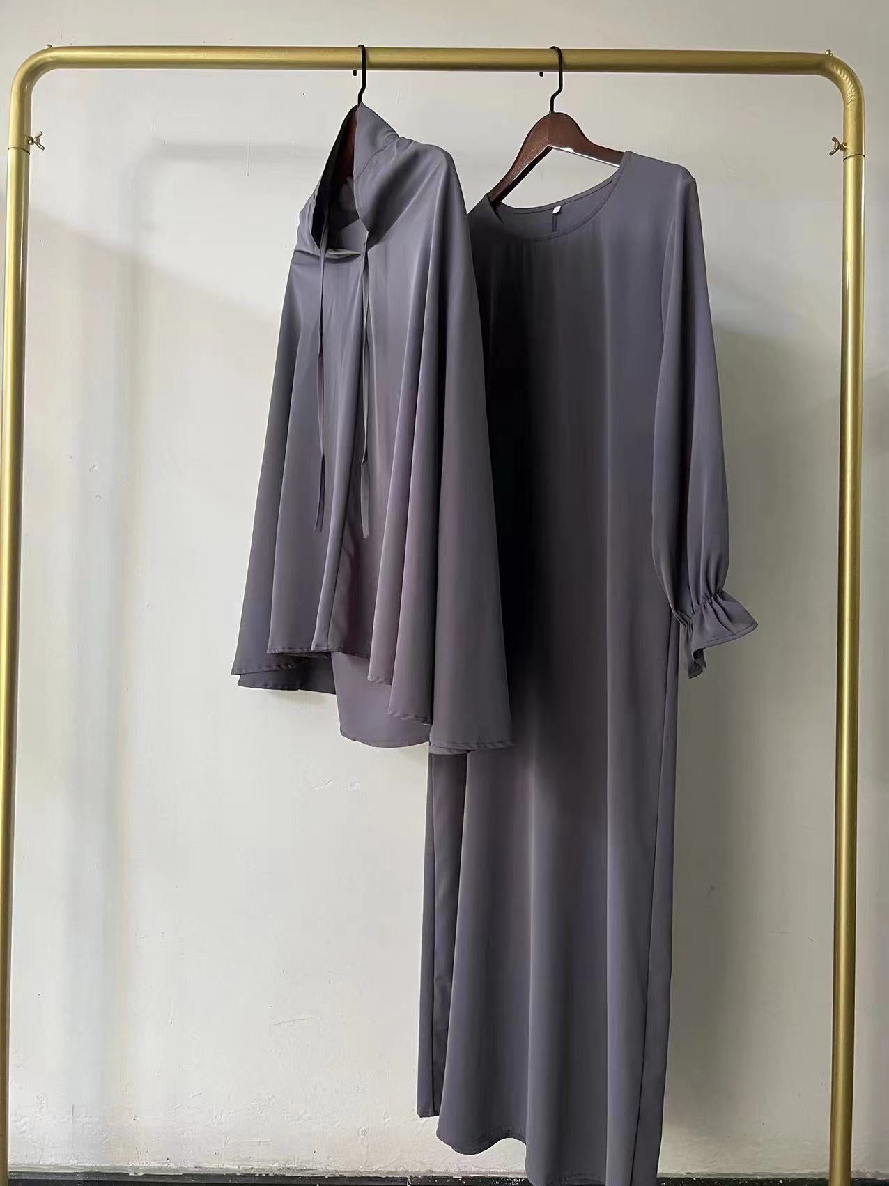 Autumn Pure Color Elegant Two-piece Malay Dresses