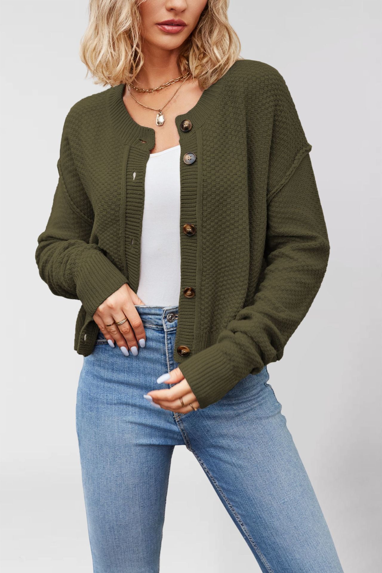 Women's Classic Knitted Single-row Button Commuter Sweaters