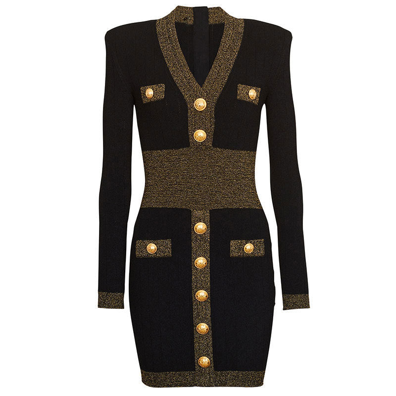 Women's Stitching High Quality Long Sleeve Waist Dresses