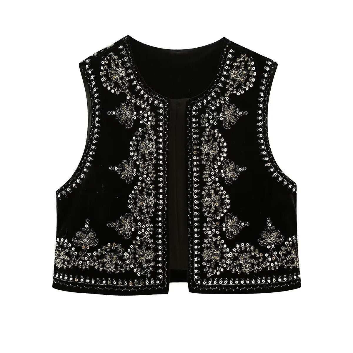 Women's Retro Fashion Casual Embroidered Veet Vests