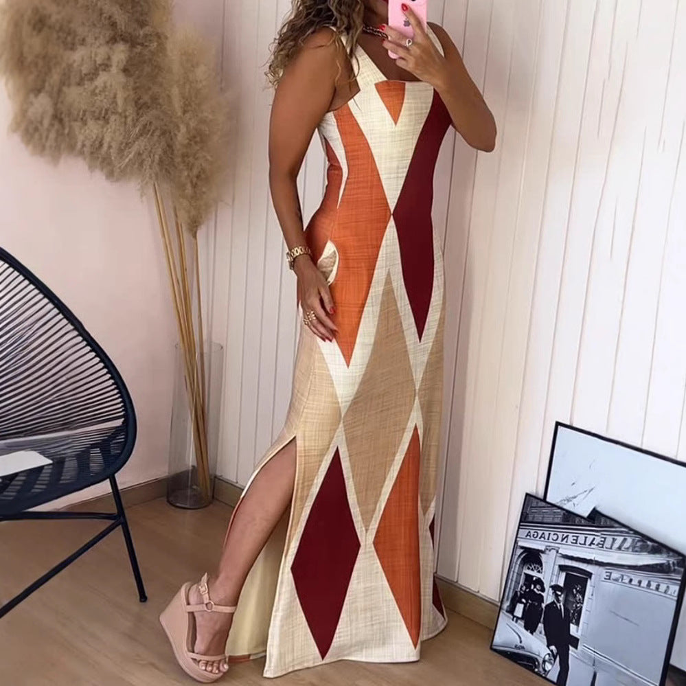 Women's Sleeveless Contrast Color Sexy Slim Fit Clothing