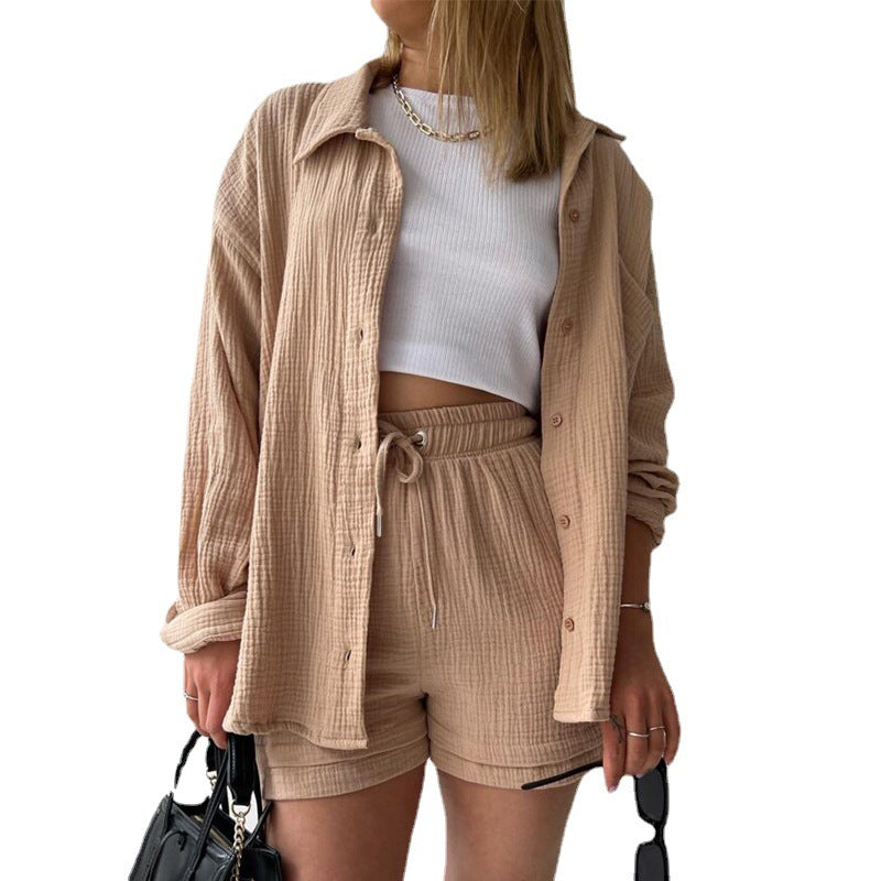Women's Two-piece Lapel Long Sleeve Shirt High Suits