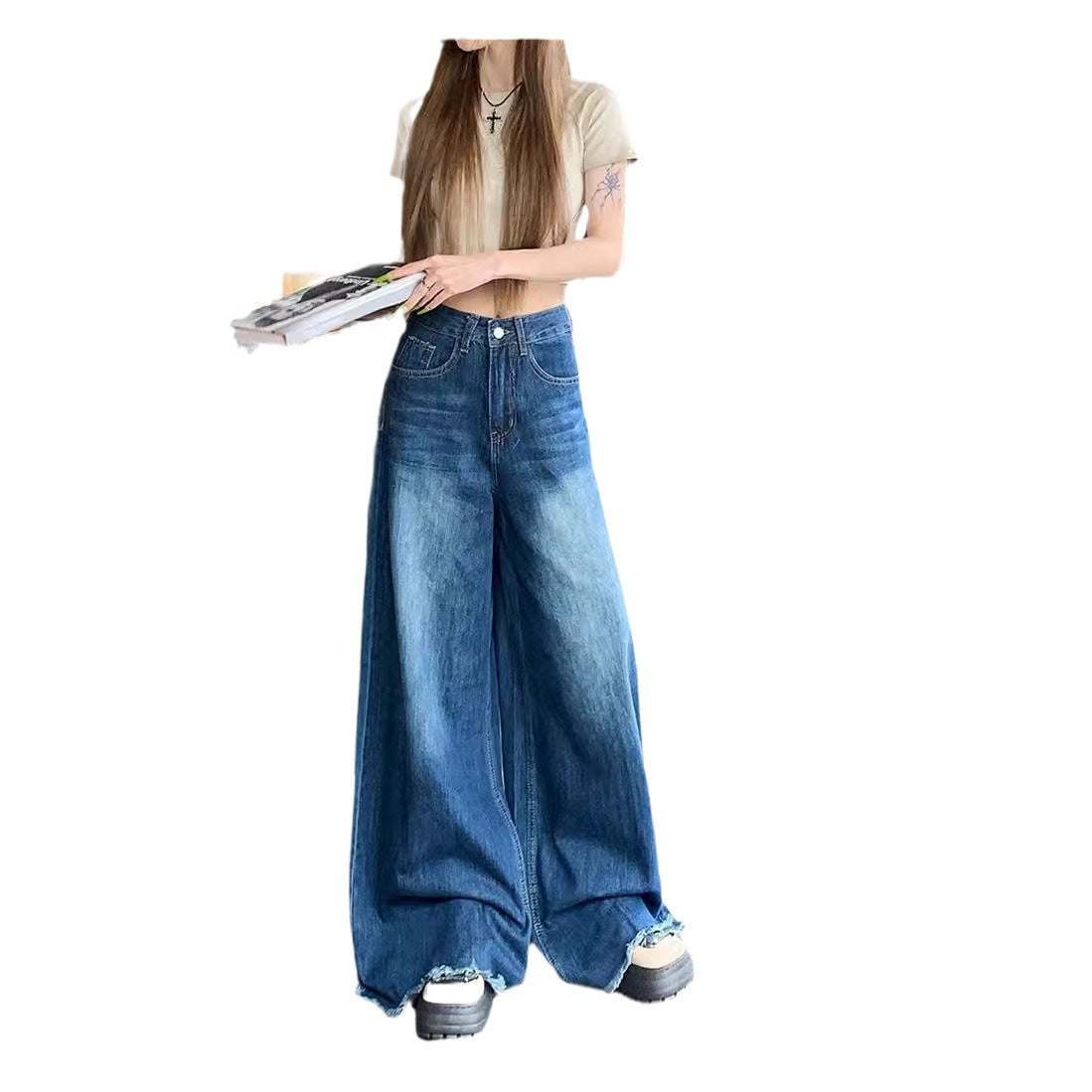 Wide Leg Elephant Loose Trousers Raw Jeans