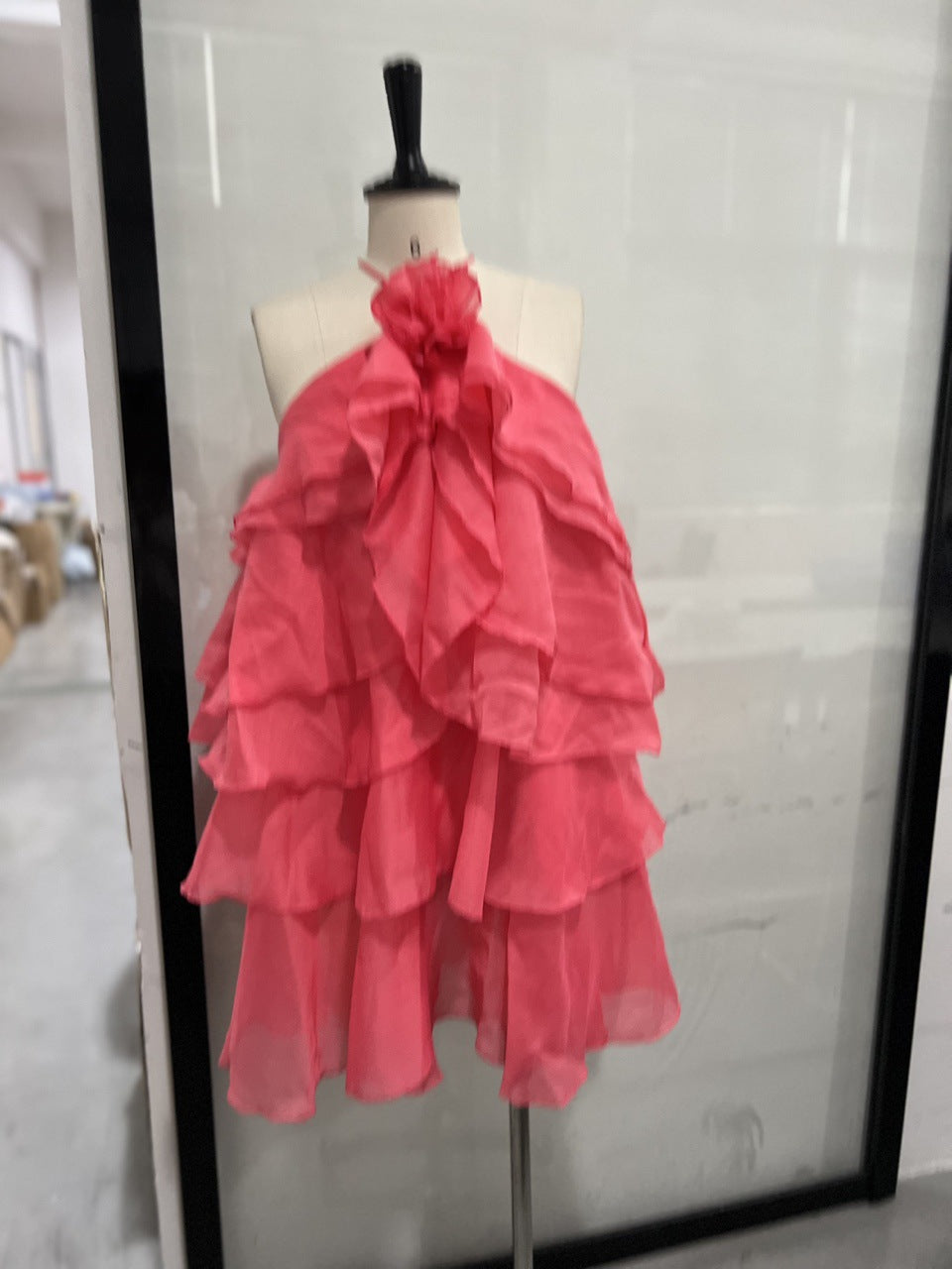 Women's Vacation Style Three-dimensional Flowers Halter Backless Ruffled Dresses