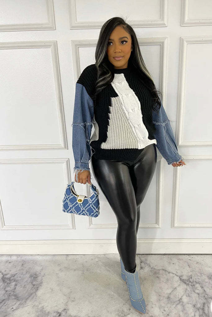 Women's Beautiful Stylish Denim Knitted Patchwork Blazers