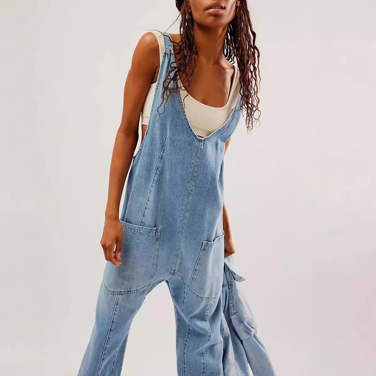 Women's Loose Dungarees Casual Overalls Denim Pants