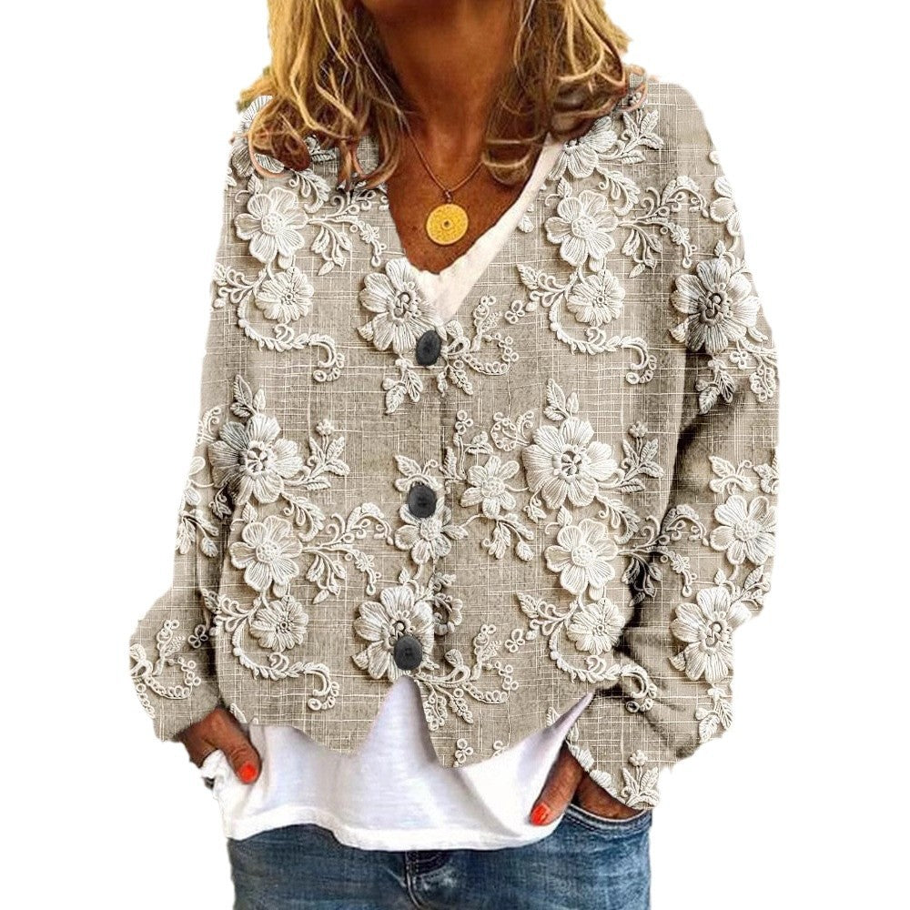 Women's Digital Printing Thick Needle Large Long-sleeved Sweaters