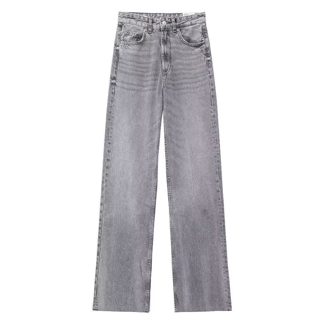 Women's Fashion Casual High Waist Straight Wide Jeans