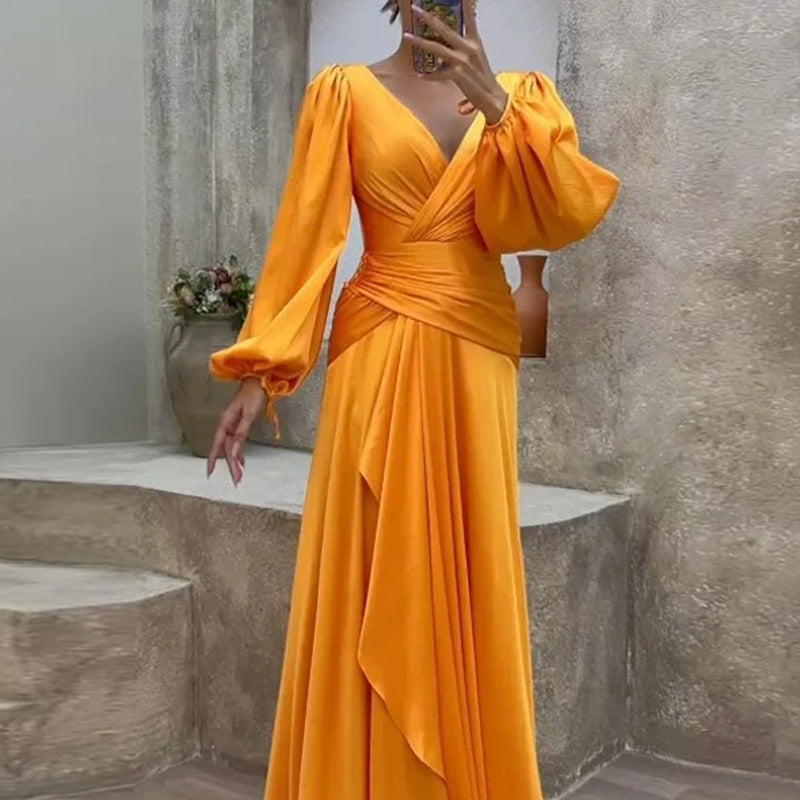 Summer Cross Fitted Waist Pleated Long Dresses