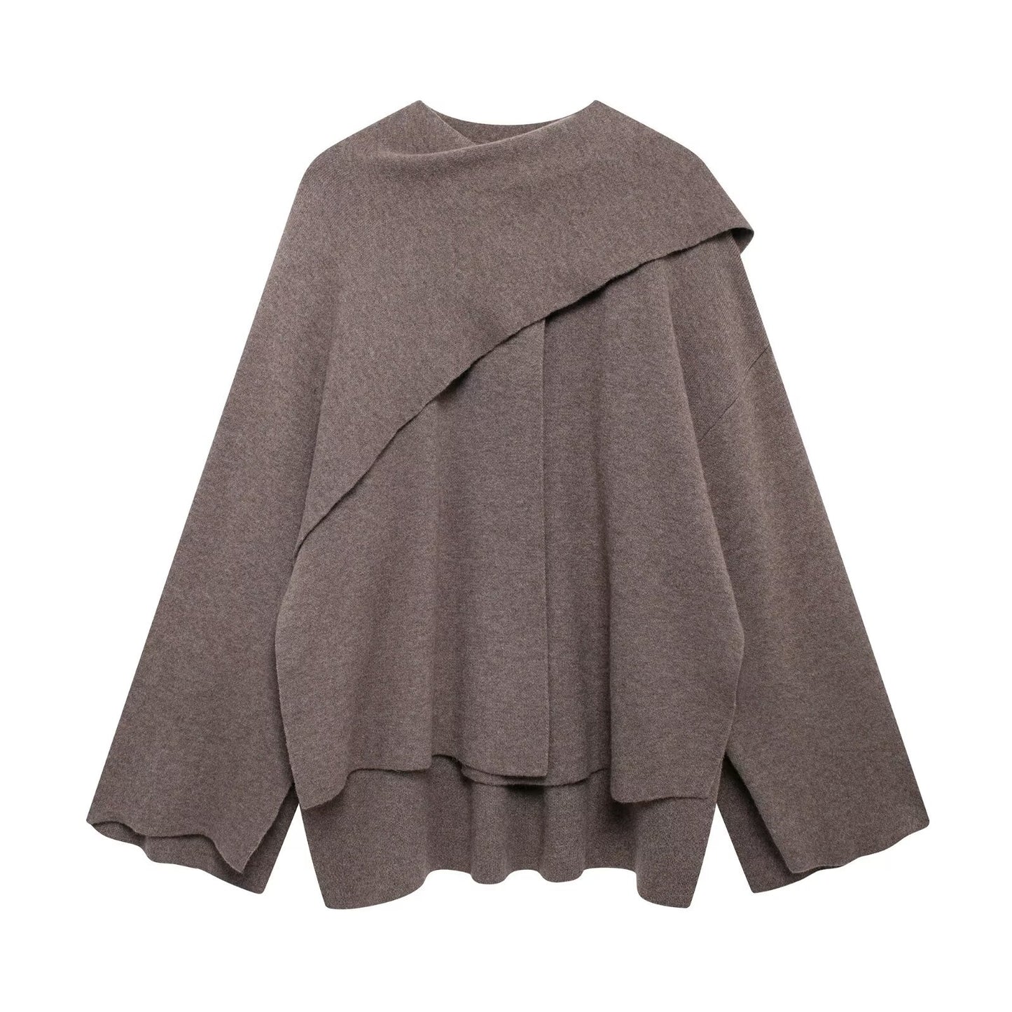 Women's Asymmetric Short-sleeved Scarf Knitted Overcoat Fashionable Knitwear