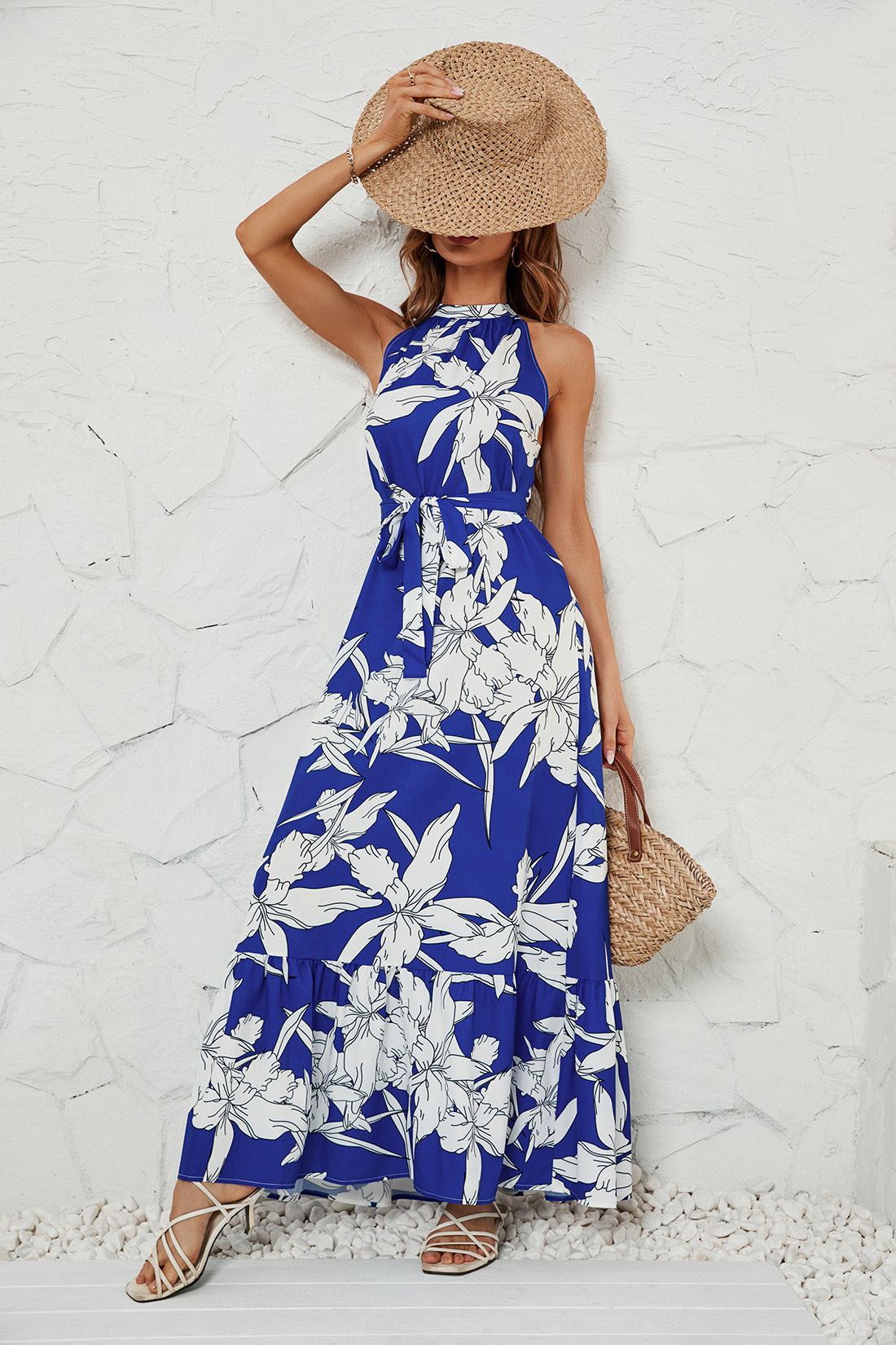 Women's Fashion Print Round Neck Sexy Slim Dresses