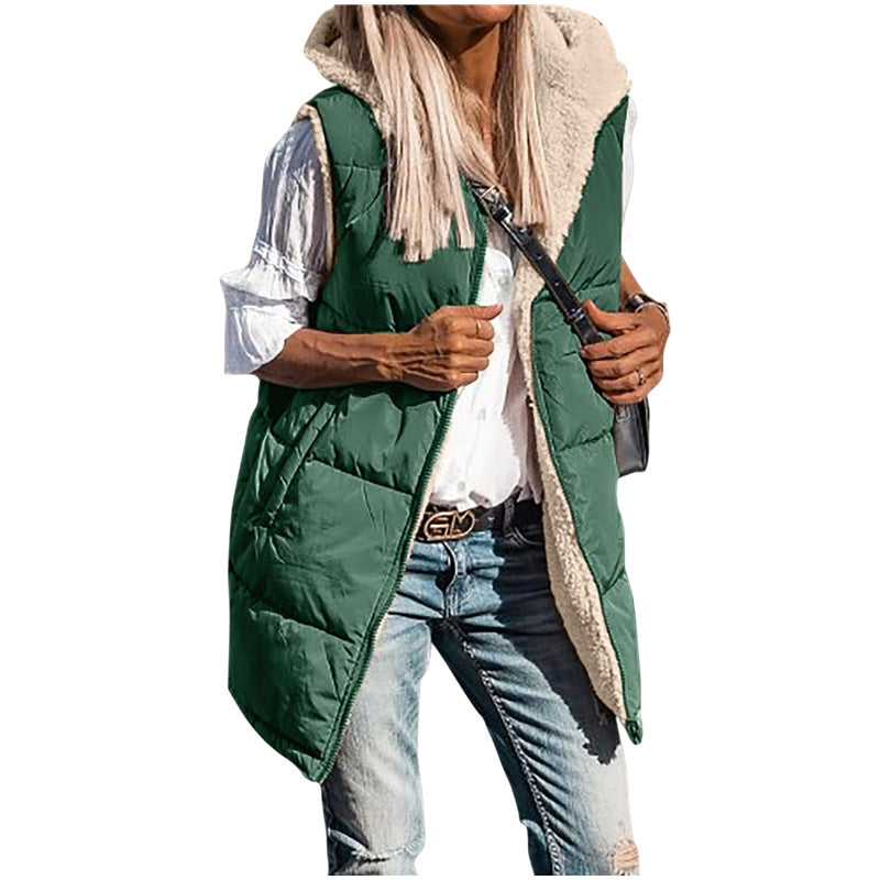 Color Hooded Cotton Double-sided Wear Warm Vests