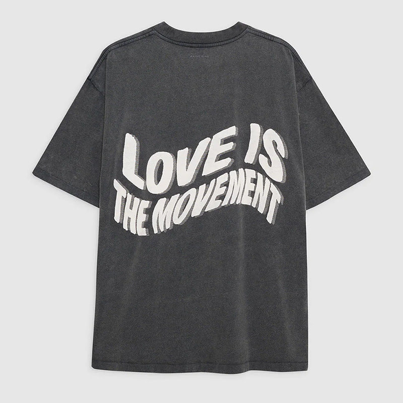 Women's Deformation Letter Printing Washed Fried Color Distressed Black Blouses
